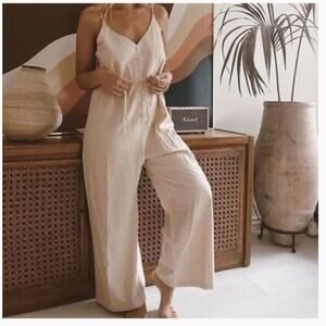 Ozma Cypress Raw  Silk Noil  Jumpsuit Play Suit  Wide Leg Sz M